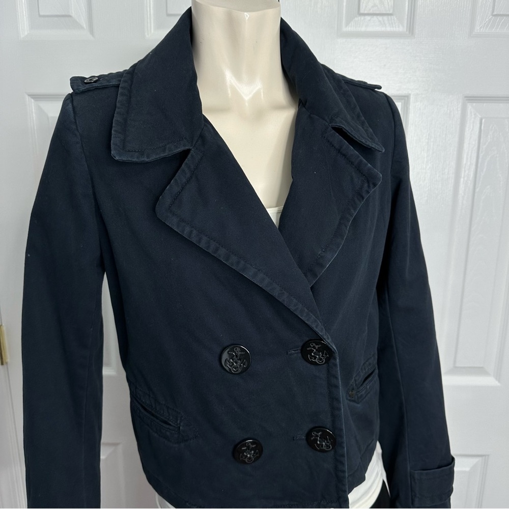DENIM & SUPPLY RALPH LAUREN cropped blue jean jacket VINTAGE double breasted M - Picture 3 of 12